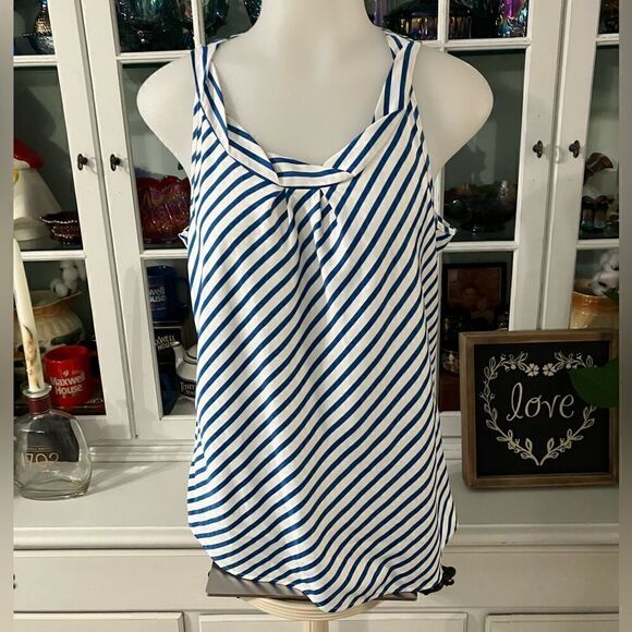 Blue & White Striped Sleeveless Blouse Sz Small The Limited - Picture 4 of 10
